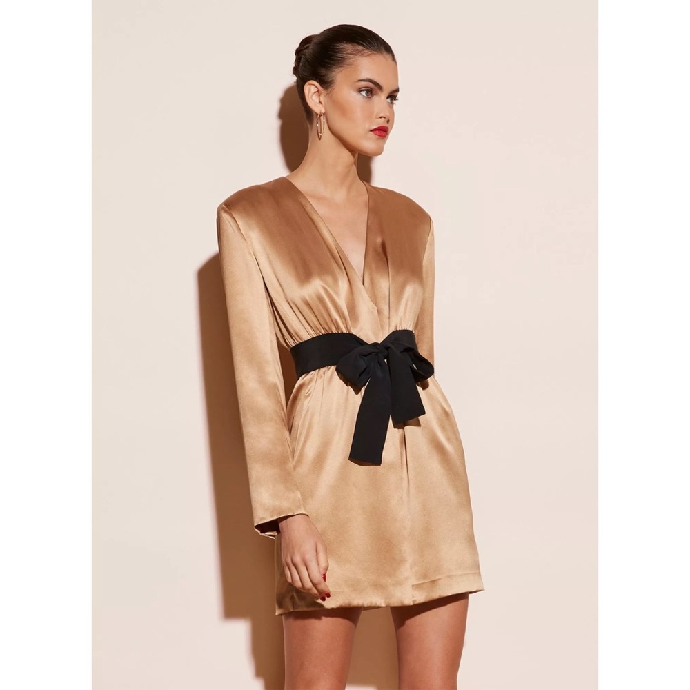 Fleur Du Mal 100% silk build in sash mini dress